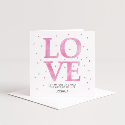 Personalised Love Card – Romantic Pink Hearts Greeting With Matte Finish