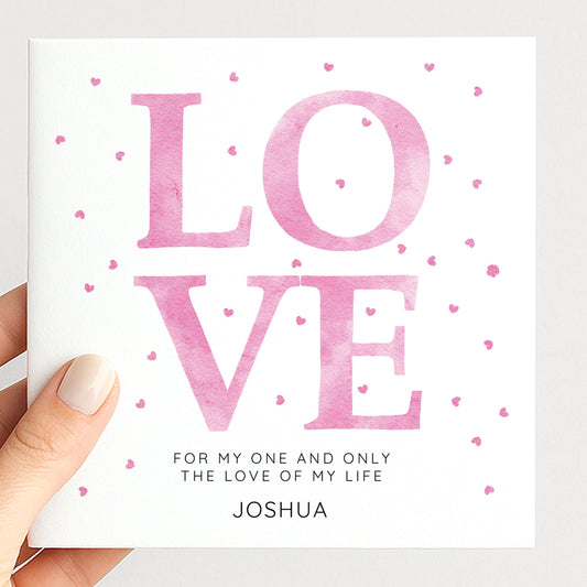 Personalised Love Card – Romantic Pink Hearts Greeting With Matte Finish