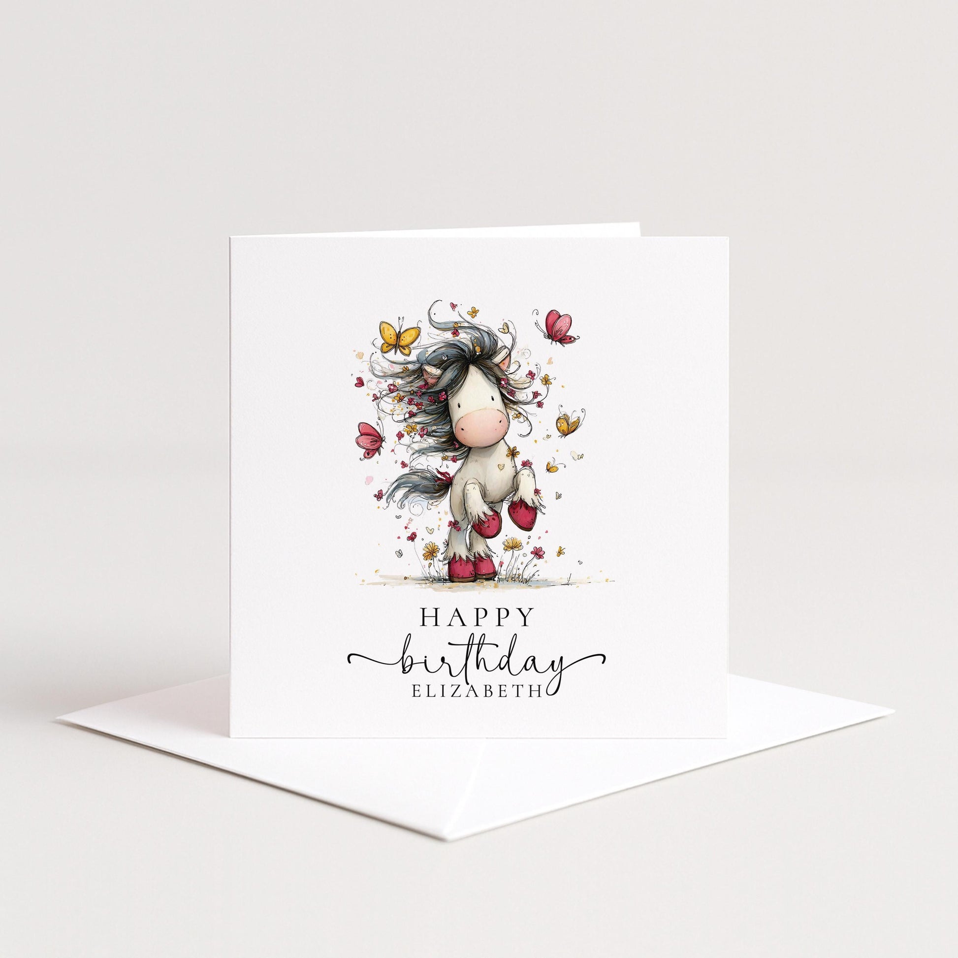 Personalised Pony Birthday Card – Cute Butterfly Design, Matte Finish Keepsake