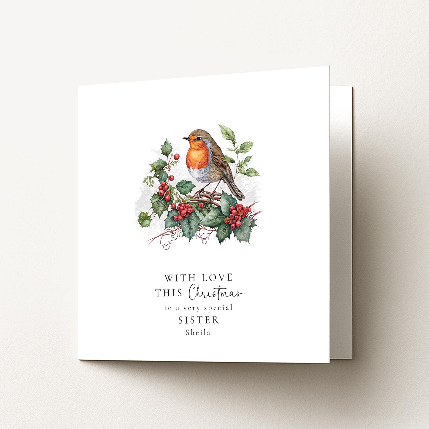 Personalised Sister Christmas Card – Elegant Robin Holiday Card With Matte Finish