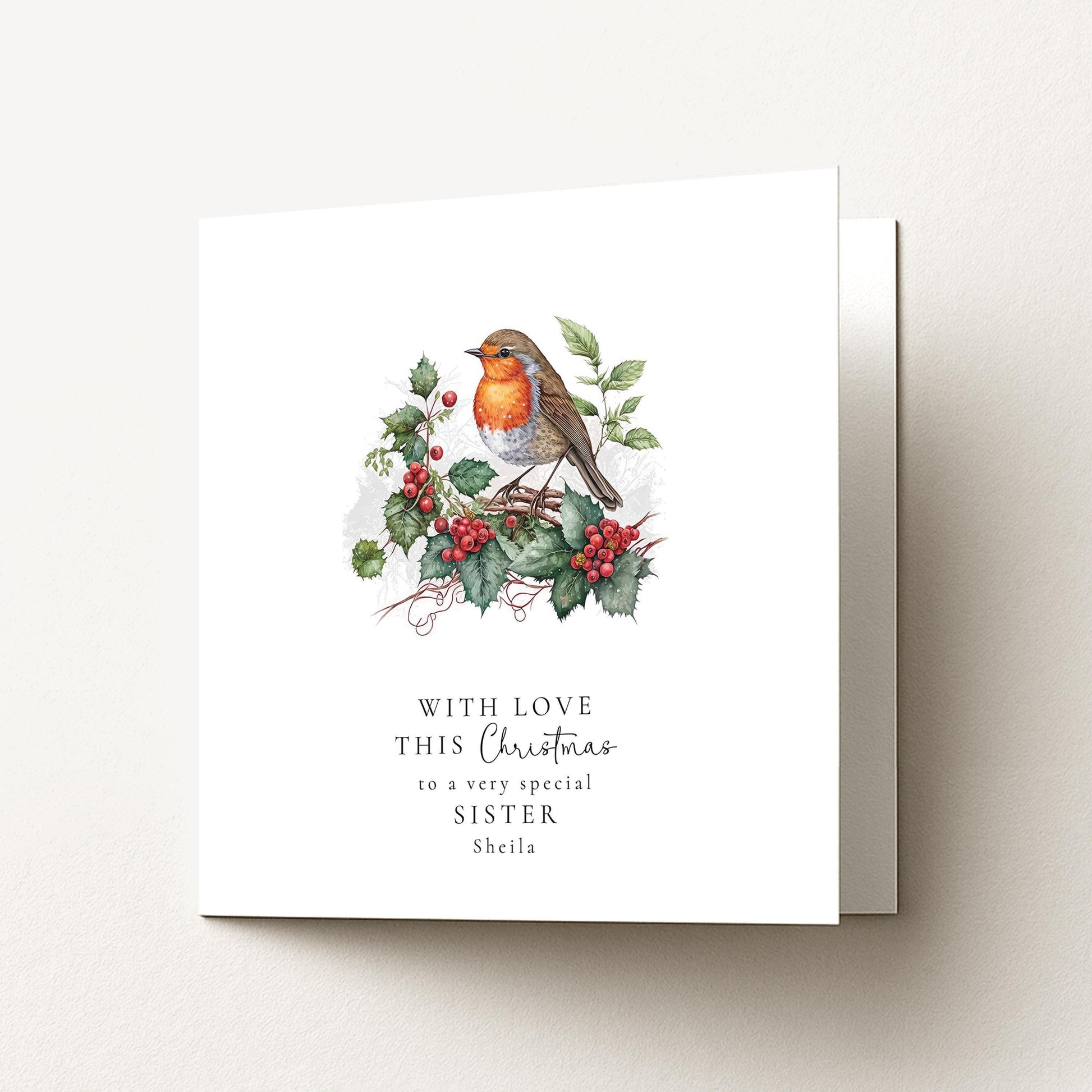 Personalised Sister Christmas Card – Elegant Robin Holiday Card With Matte Finish