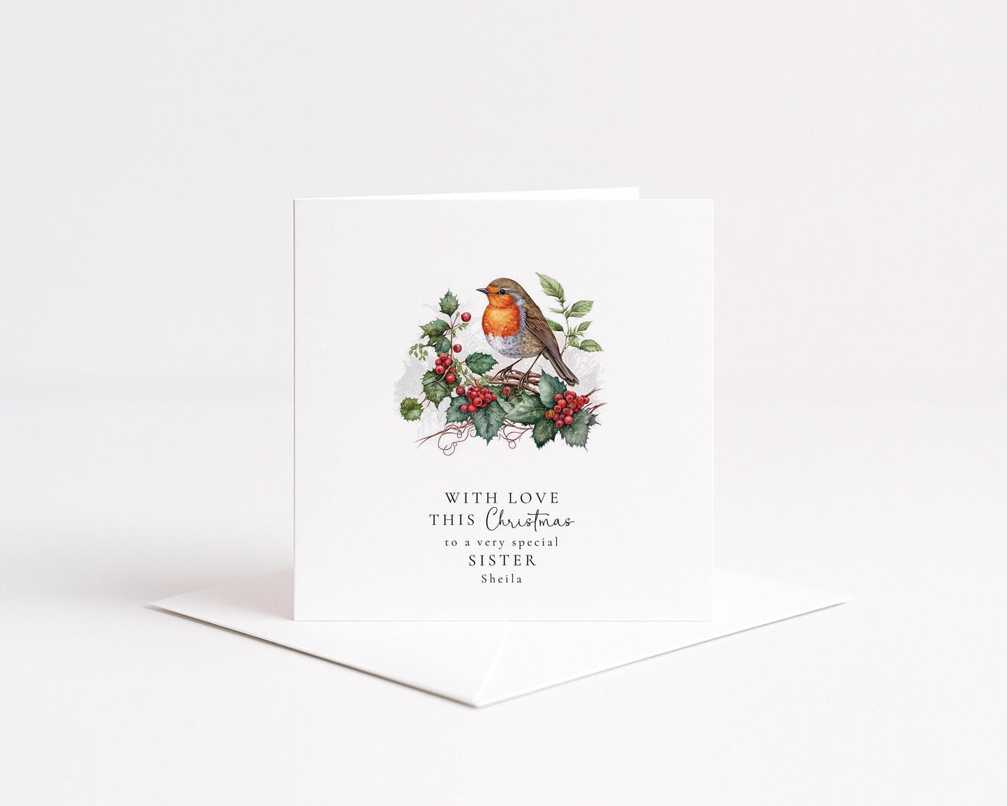 Personalised Sister Christmas Card – Elegant Robin Holiday Card With Matte Finish
