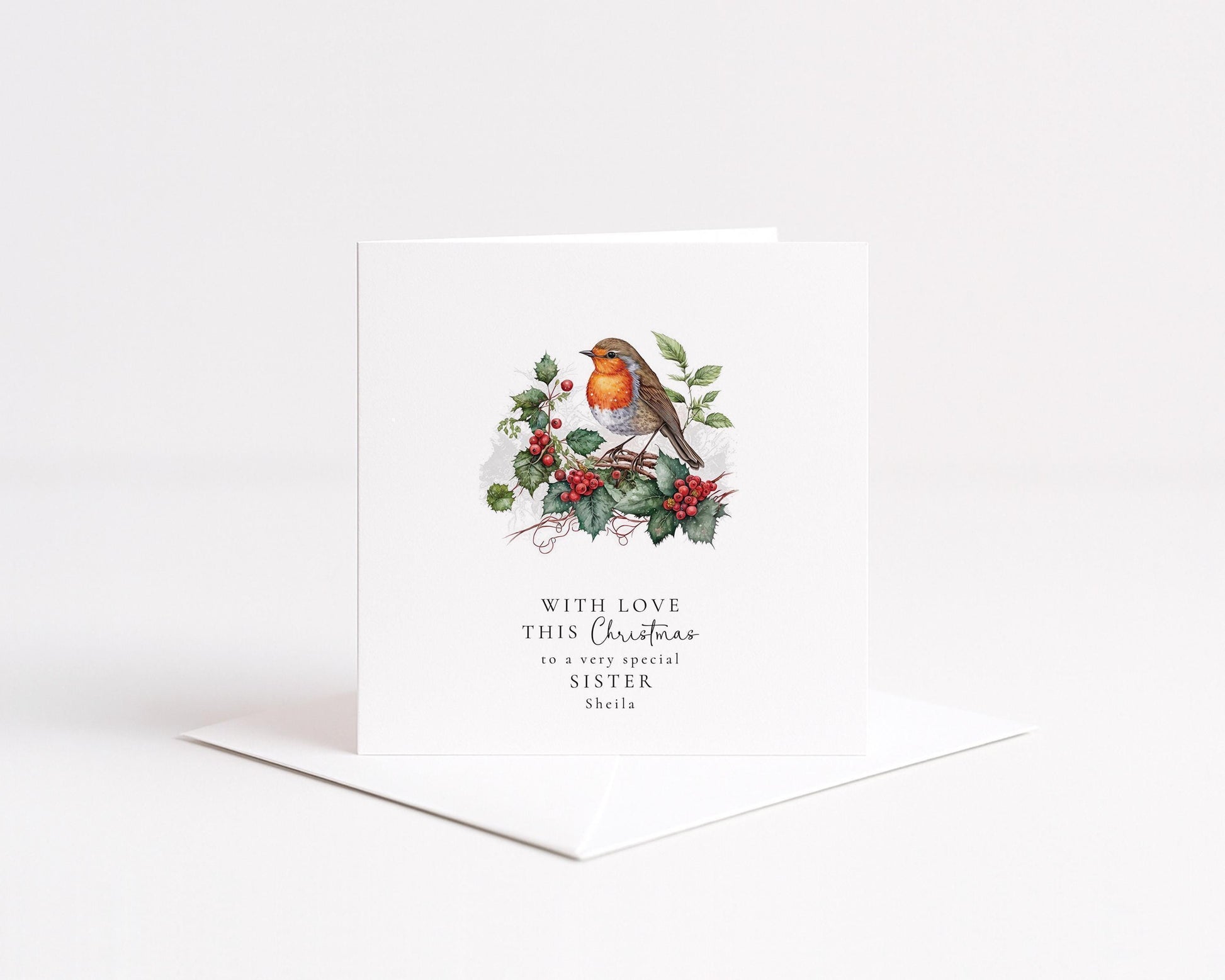 Personalised Sister Christmas Card – Elegant Robin Holiday Card With Matte Finish