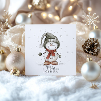 Personalised Snowman Card – Custom Name Christmas Greeting Card With Matte Finish