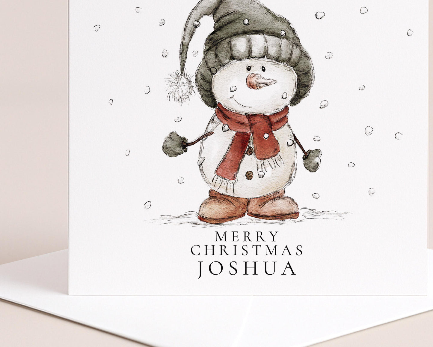 Personalised Snowman Card – Custom Name Christmas Greeting Card With Matte Finish