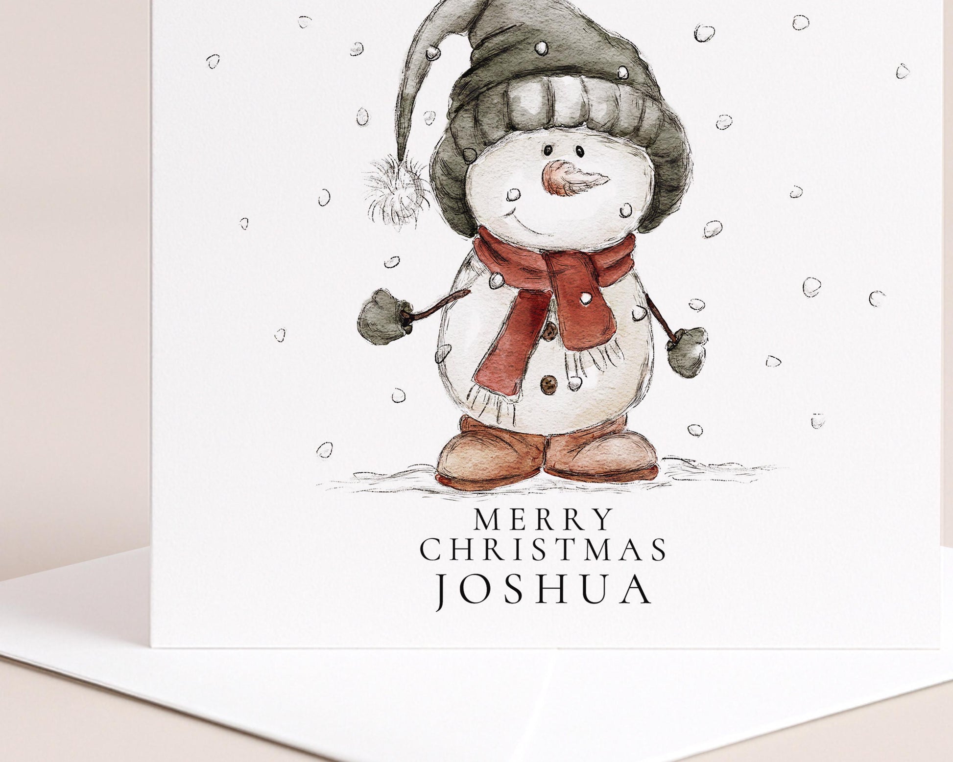 Personalised Snowman Card – Custom Name Christmas Greeting Card With Matte Finish