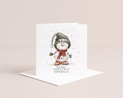 Personalised Snowman Card – Custom Name Christmas Greeting Card With Matte Finish