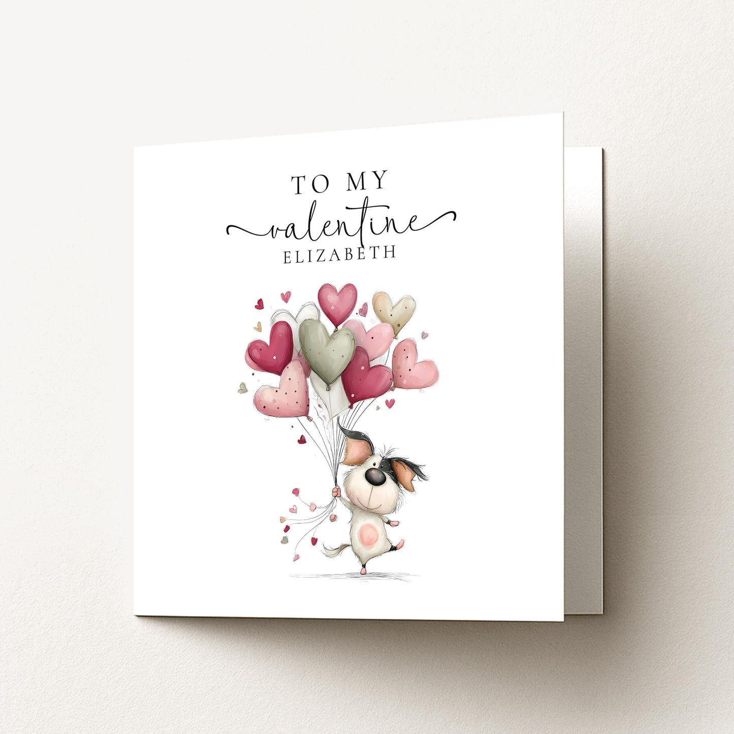 Personalised Valentine Card - Cute Dog With Heart Balloons | Matte Finish Keepsake