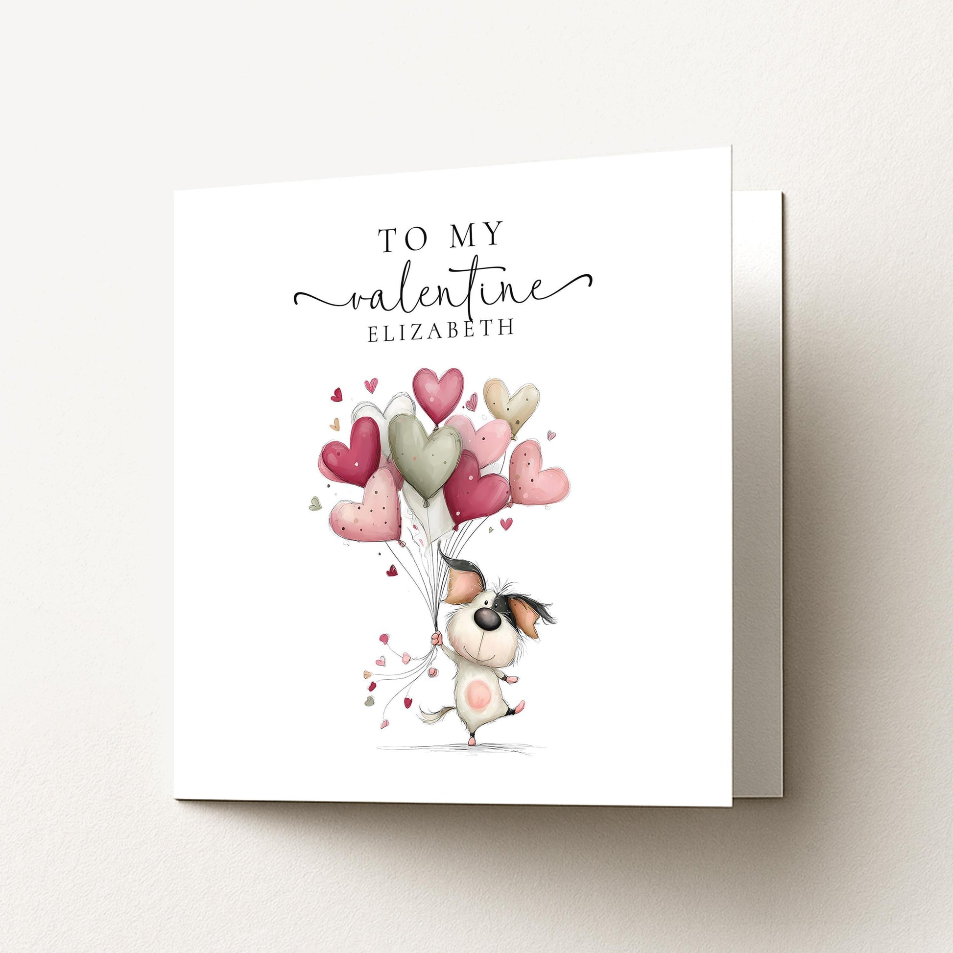 Personalised Valentine Card - Cute Dog With Heart Balloons | Matte Finish Keepsake