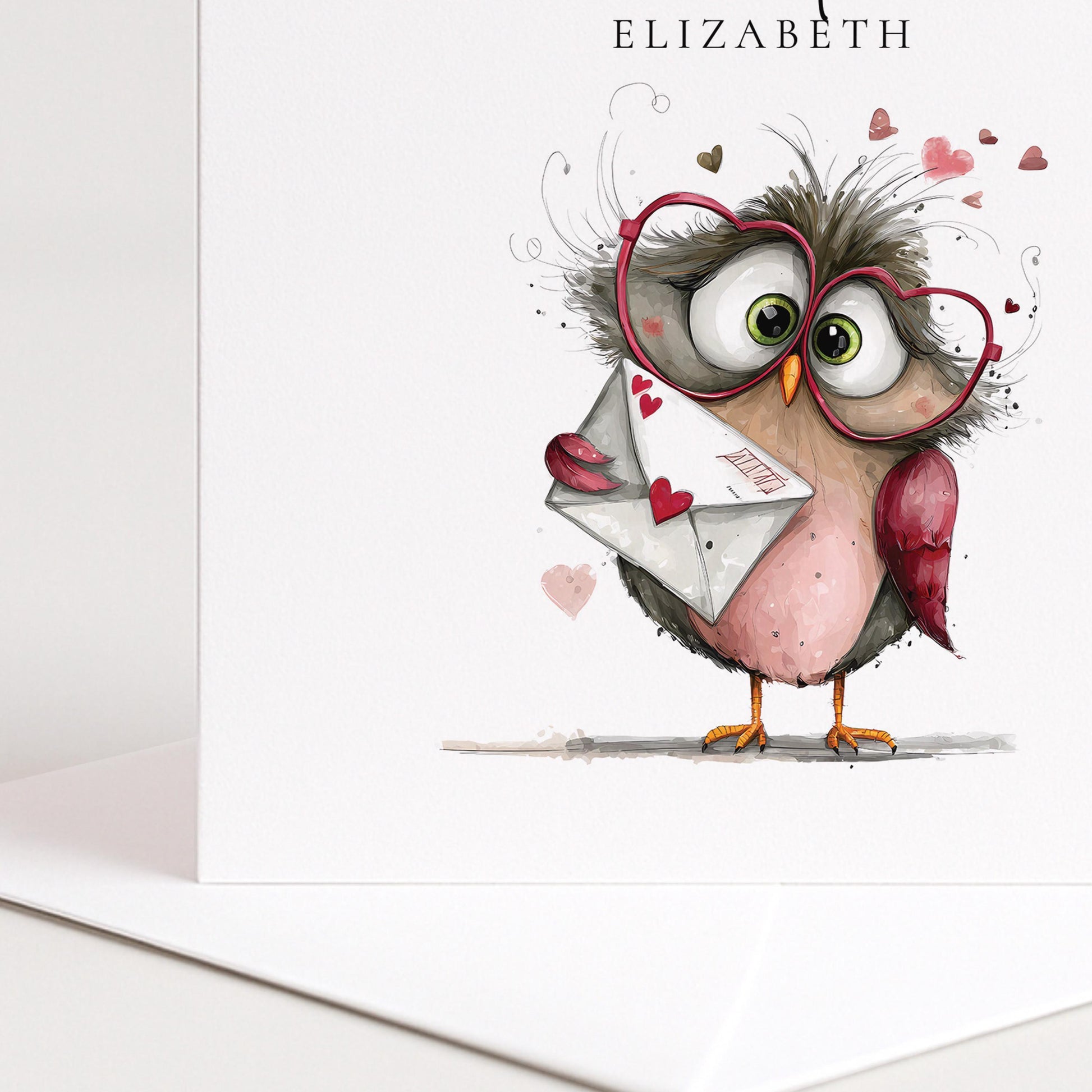Personalised Valentine Card - Cute Owl Love Letter Card With Heart-Shaped Glasses