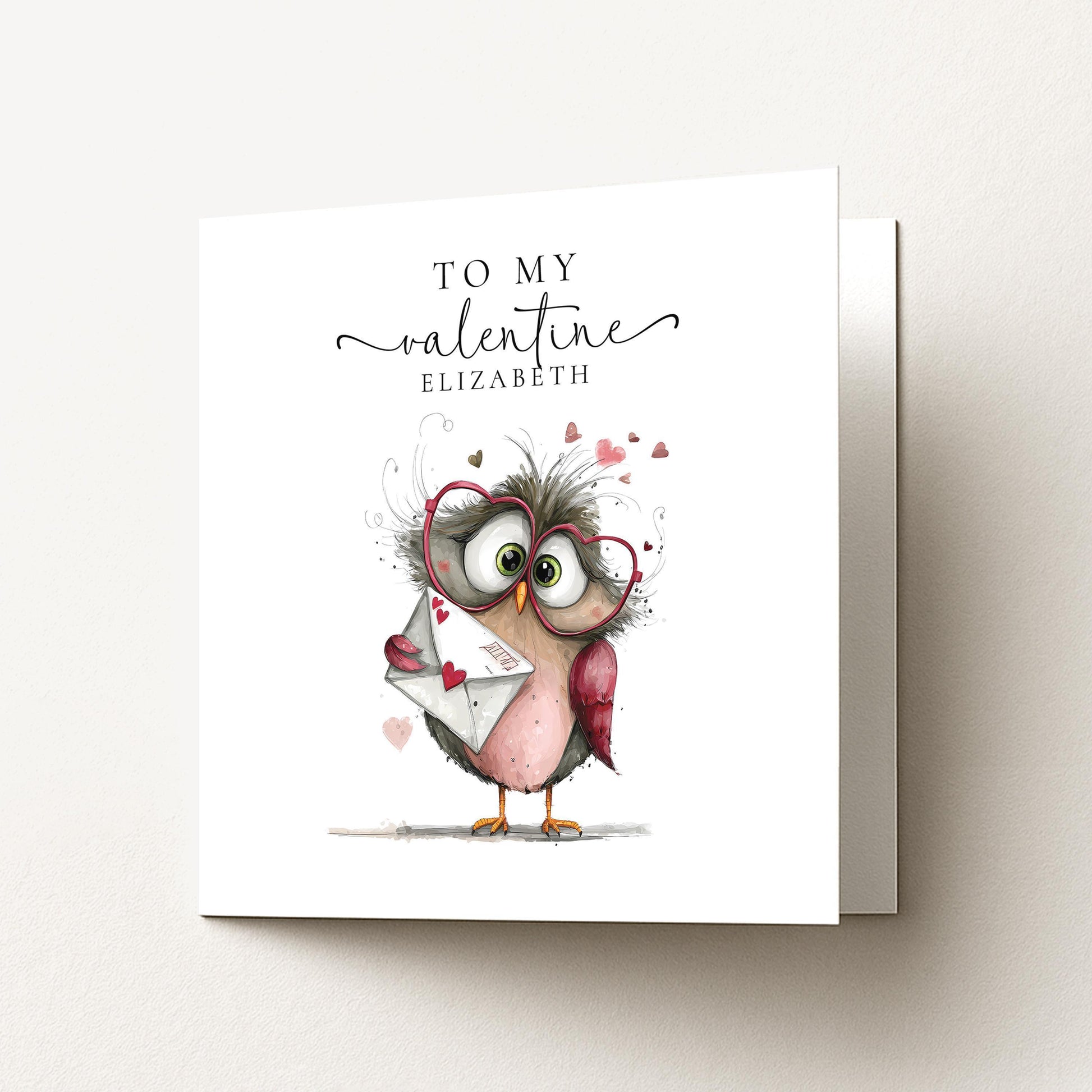 Personalised Valentine Card - Cute Owl Love Letter Card With Heart-Shaped Glasses