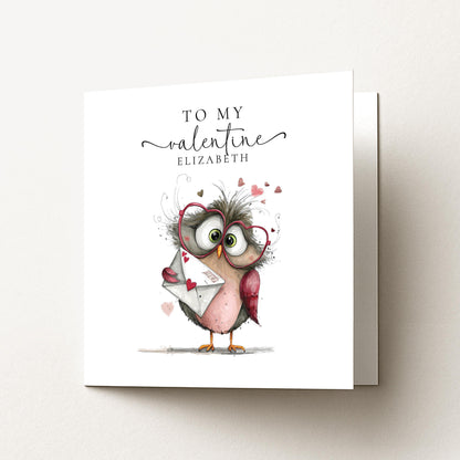 Personalised Valentine Card - Cute Owl Love Letter Card With Heart-Shaped Glasses