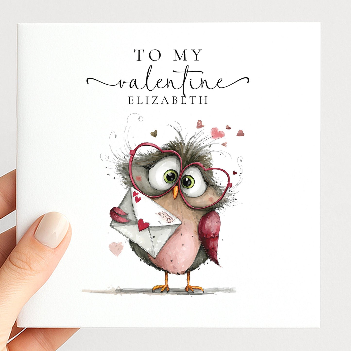 Personalised Valentine Card - Cute Owl Love Letter Card With Heart-Shaped Glasses