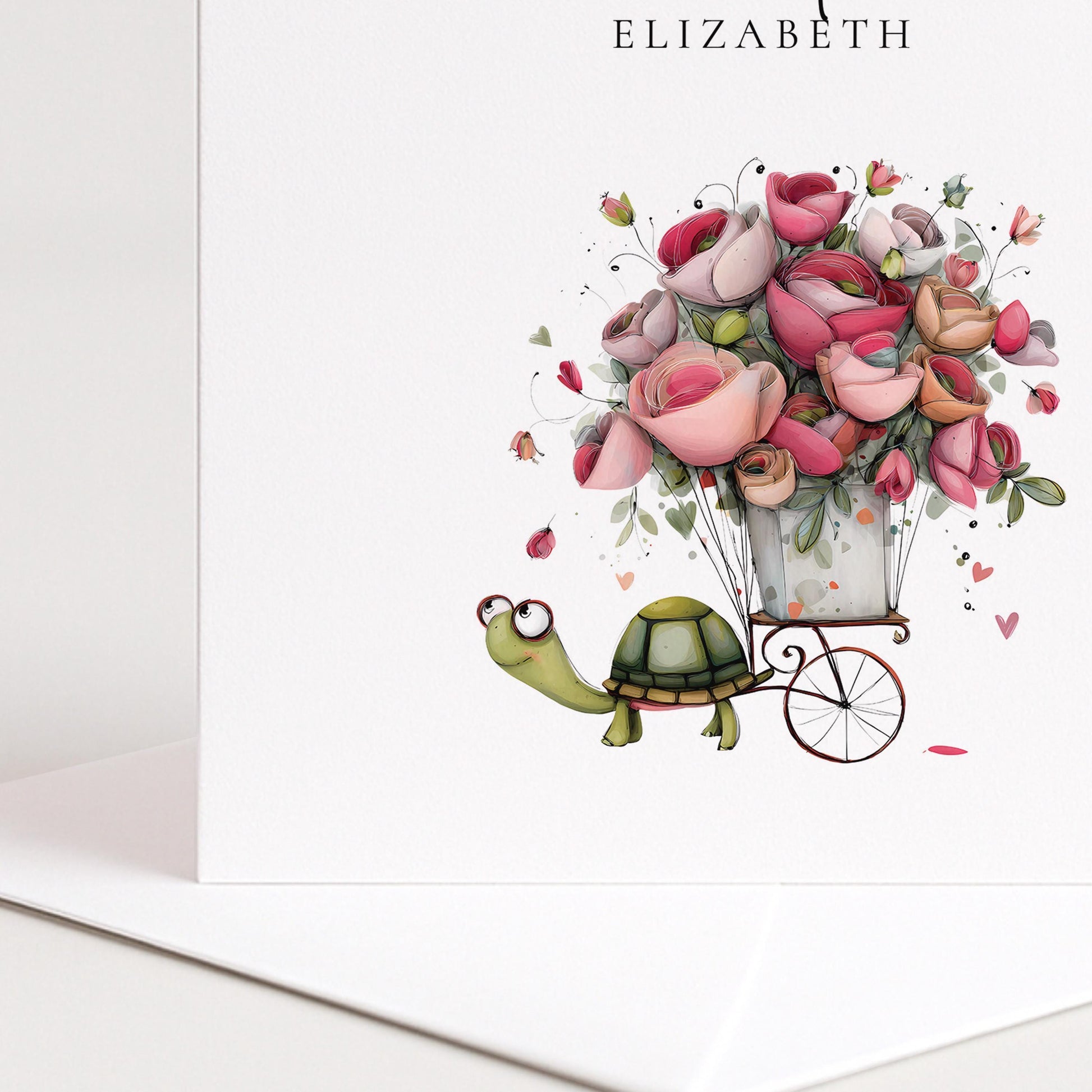 Personalised Valentine Card – Cute Turtle Bouquet Design Matte Finish Card