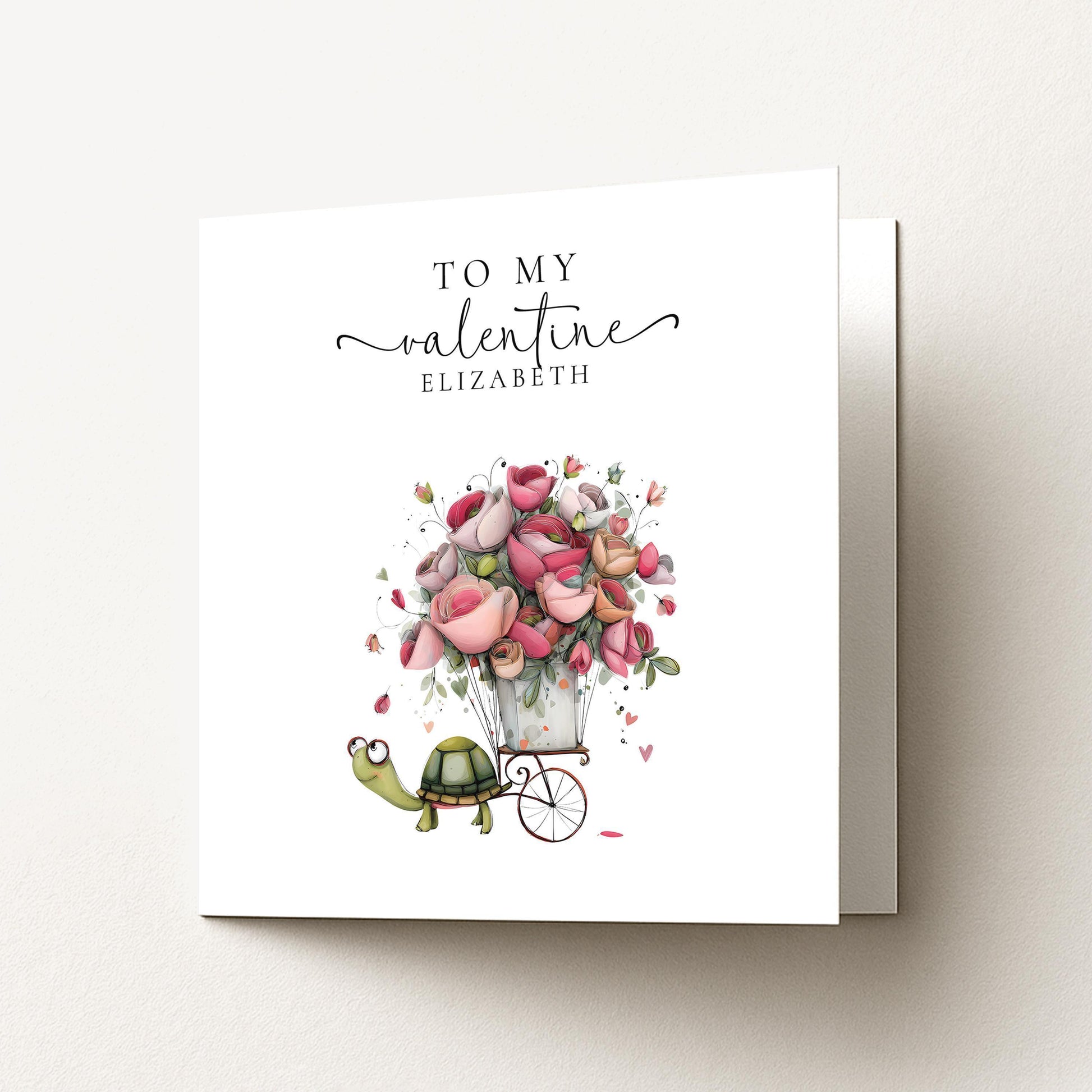 Personalised Valentine Card – Cute Turtle Bouquet Design Matte Finish Card