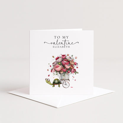 Personalised Valentine Card – Cute Turtle Bouquet Design Matte Finish Card