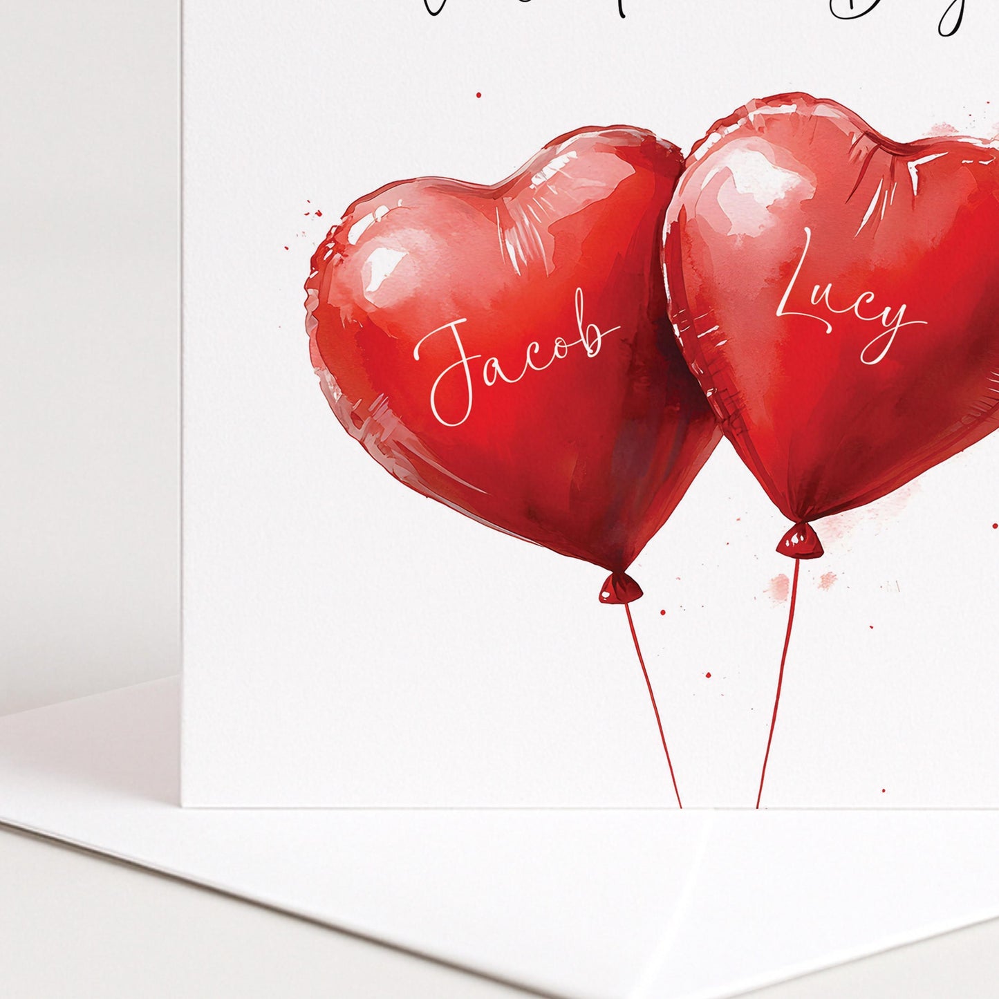 Personalised Valentine Card - Romantic Heart Balloon Design With Envelope
