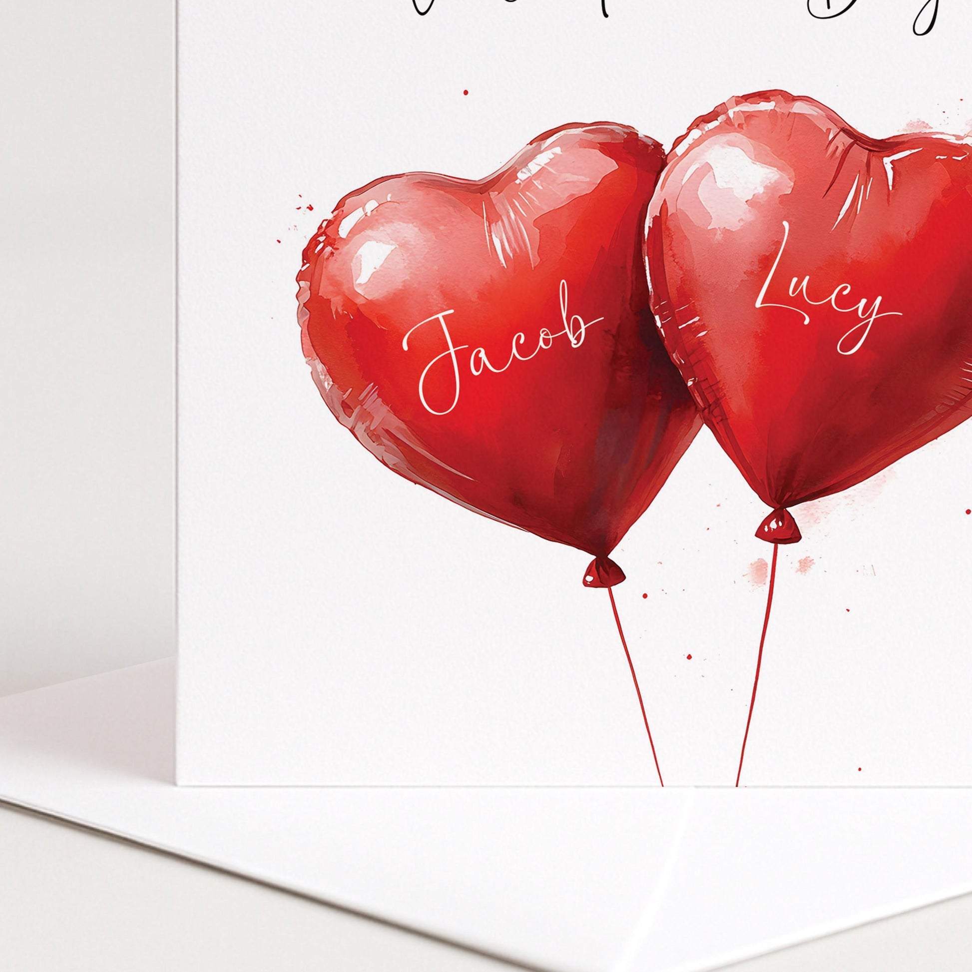 Personalised Valentine Card - Romantic Heart Balloon Design With Envelope
