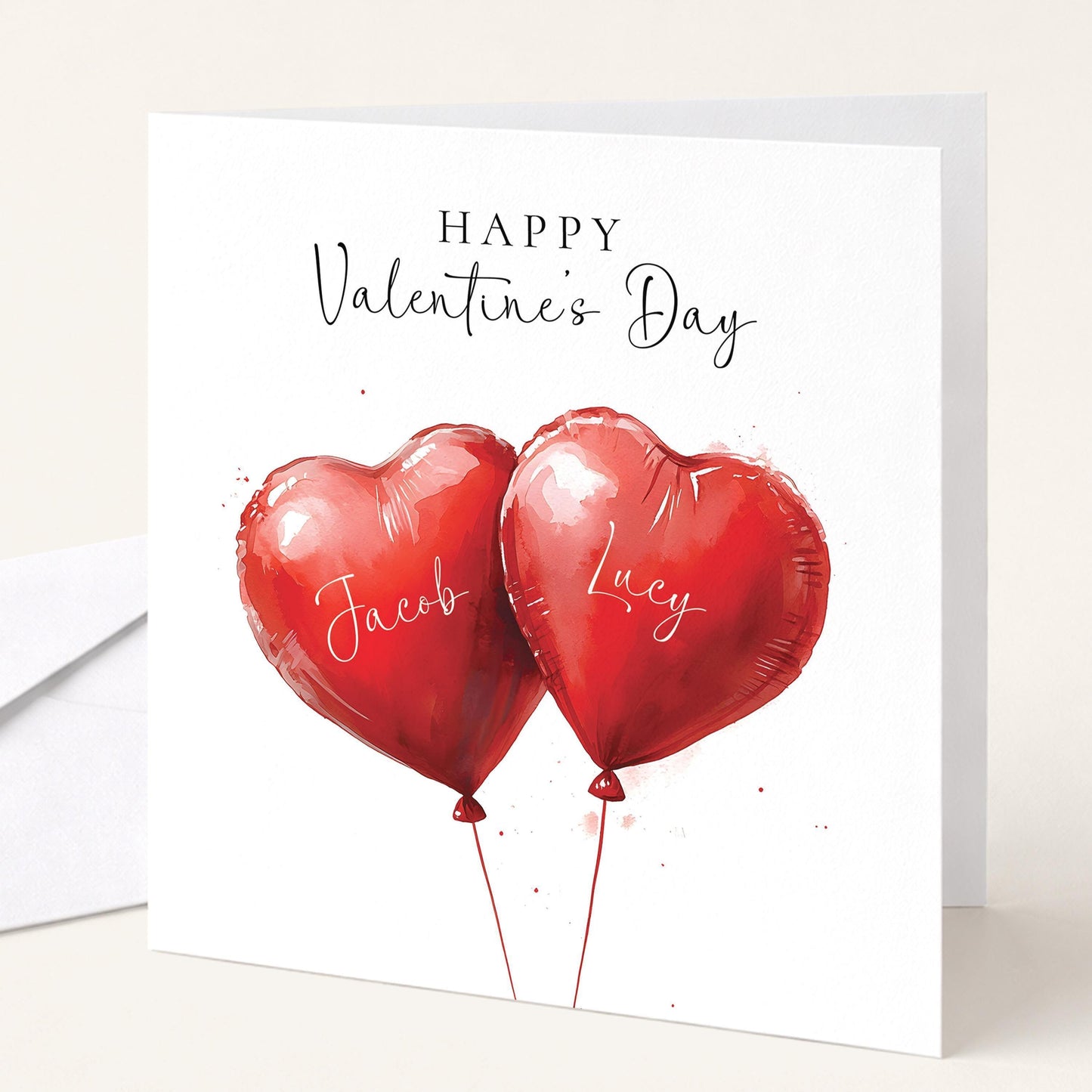 Personalised Valentine Card - Romantic Heart Balloon Design With Envelope