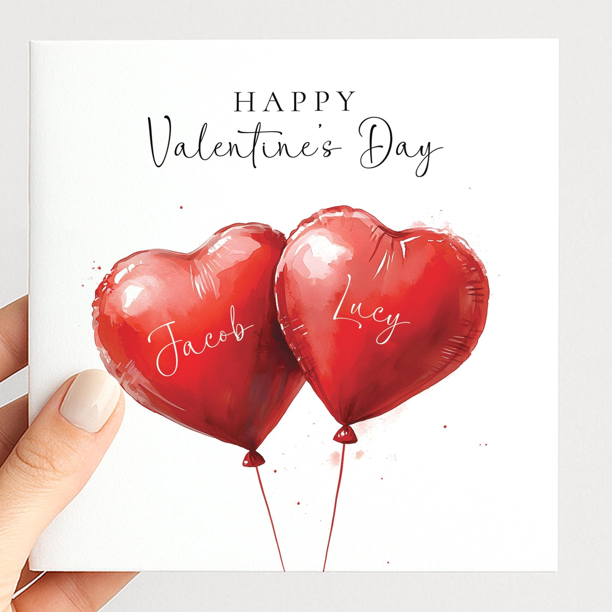 Personalised Valentine Card - Romantic Heart Balloon Design With Envelope