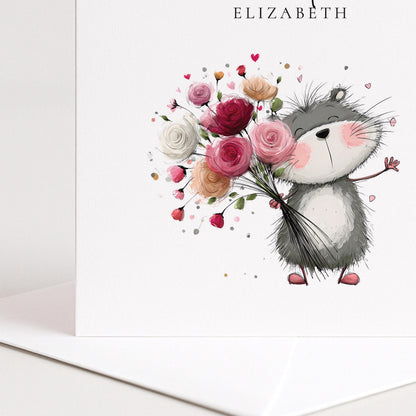 Personalised Valentine's Card – Cute Hedgehog With Flower Bouquet | Romantic Gift