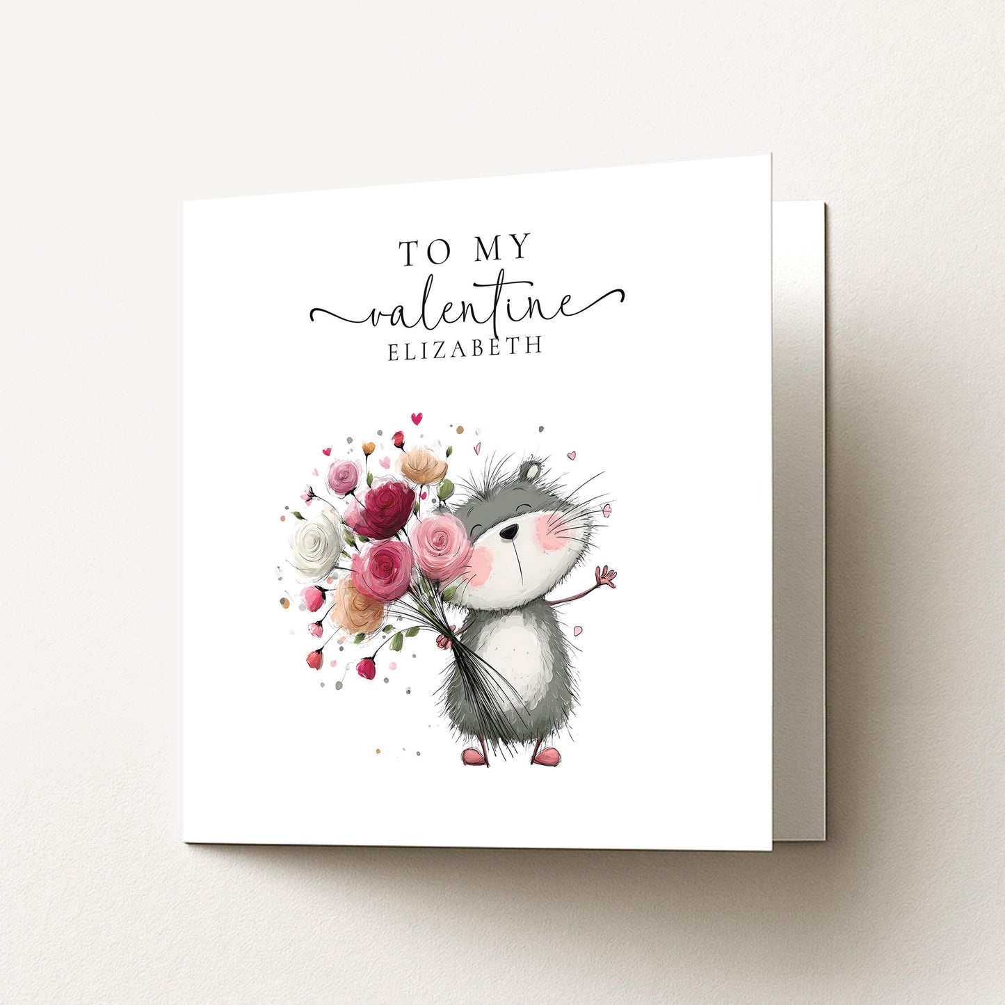 Personalised Valentine's Card – Cute Hedgehog With Flower Bouquet | Romantic Gift