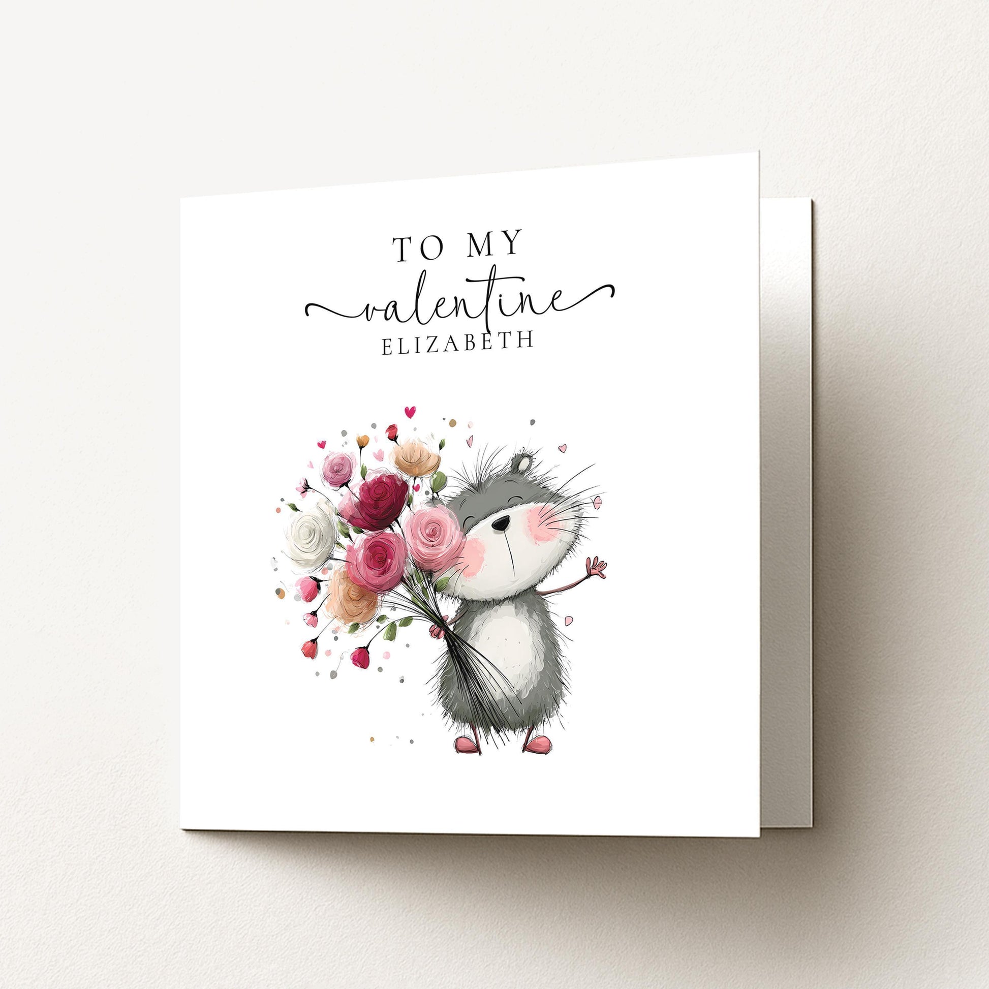 Personalised Valentine's Card – Cute Hedgehog With Flower Bouquet | Romantic Gift