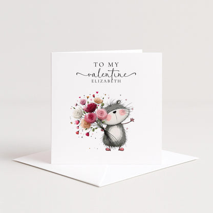 Personalised Valentine's Card – Cute Hedgehog With Flower Bouquet | Romantic Gift