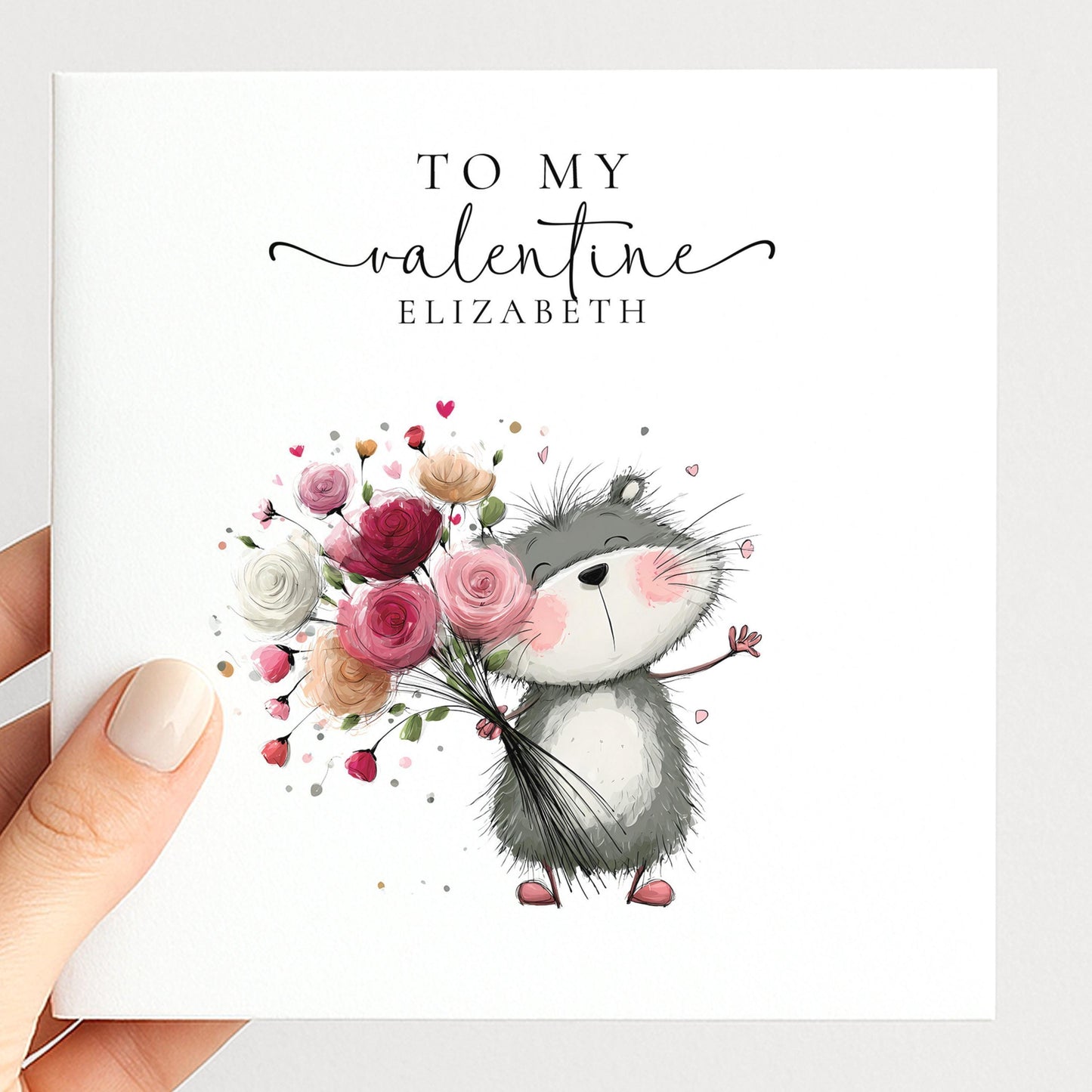 Personalised Valentine's Card – Cute Hedgehog With Flower Bouquet | Romantic Gift