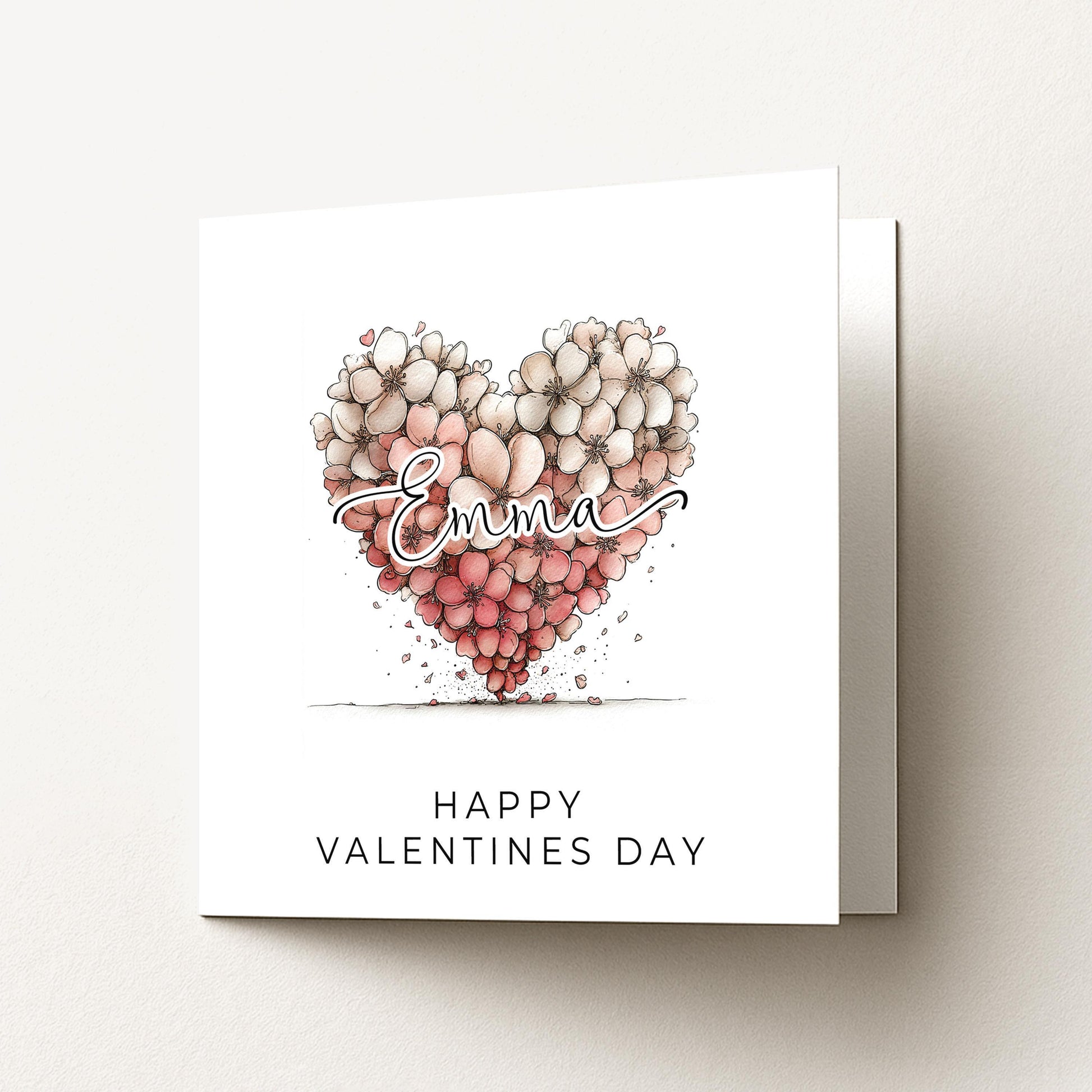 Personalised Valentines Card – Floral Heart Design Matte Finish Keepsake