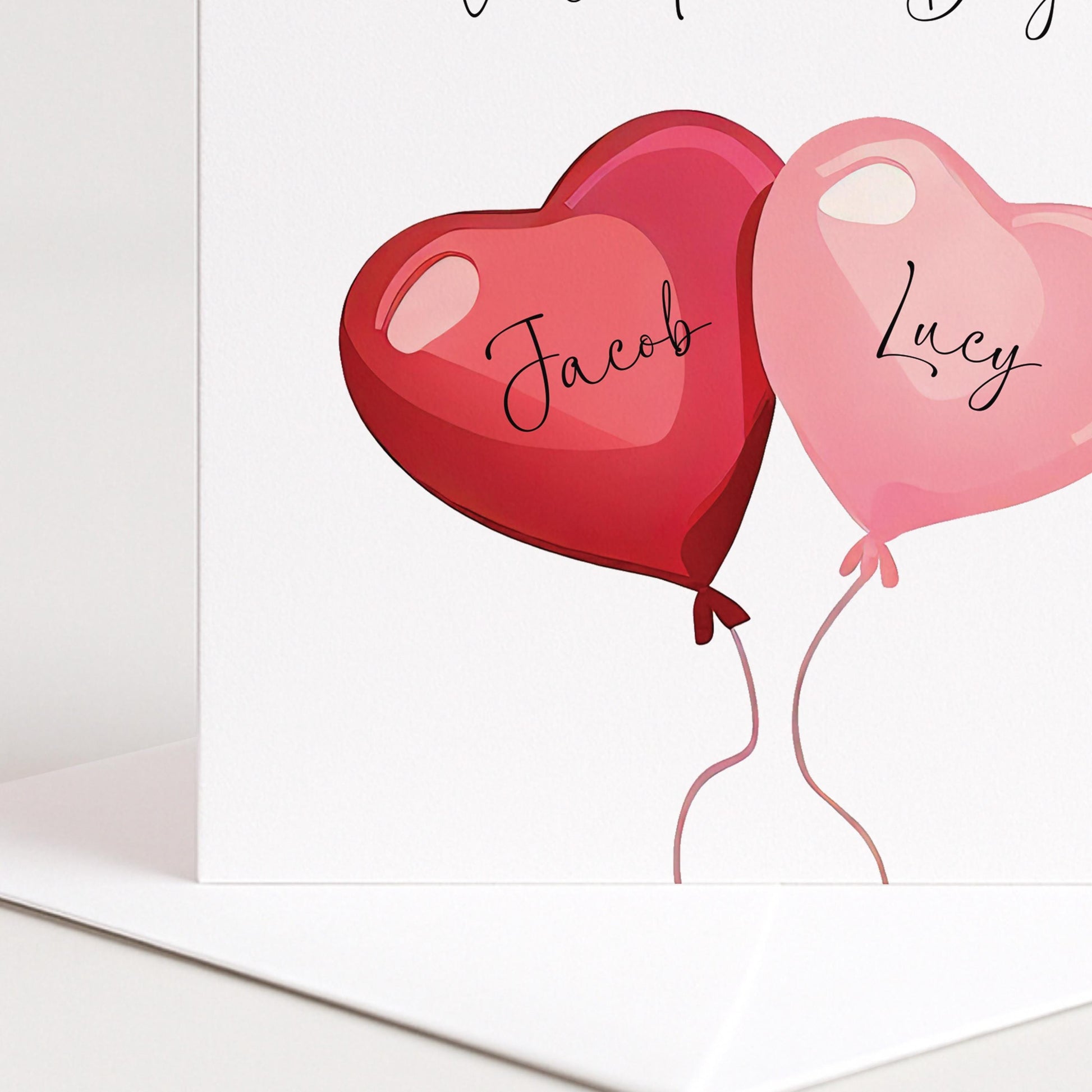 Personalised Valentine’s Card – Romantic Heart Balloon Card with Custom Names
