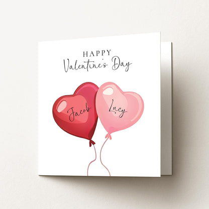 Personalised Valentine’s Card – Romantic Heart Balloon Card with Custom Names