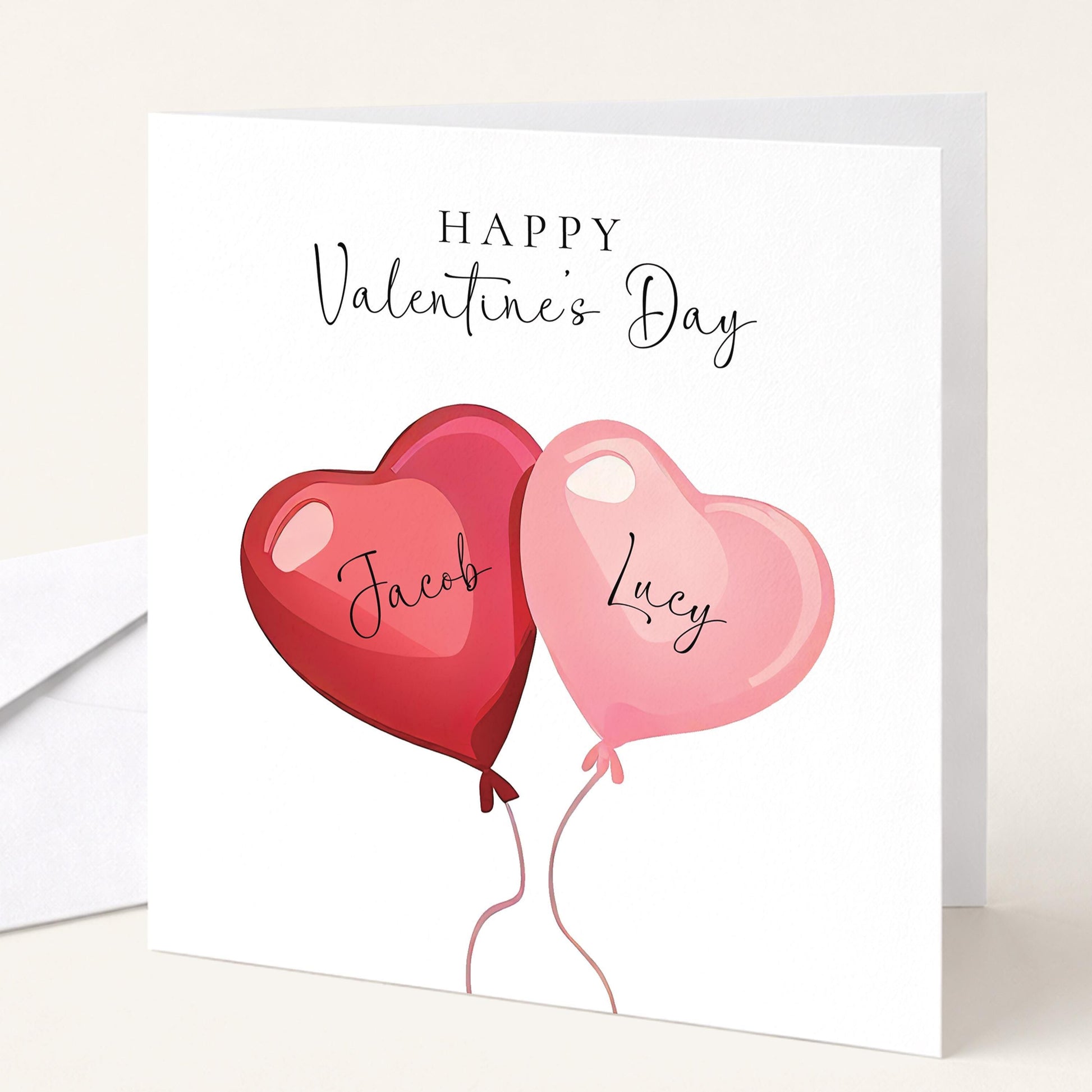 Personalised Valentine’s Card – Romantic Heart Balloon Card with Custom Names