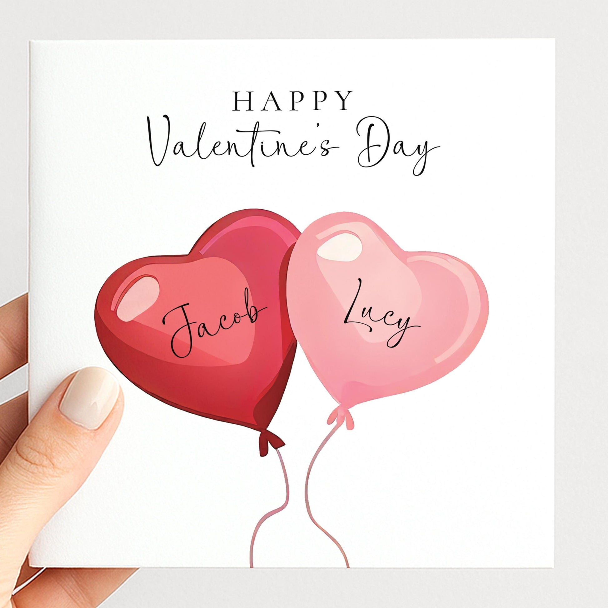 Personalised Valentine’s Card – Romantic Heart Balloon Card with Custom Names