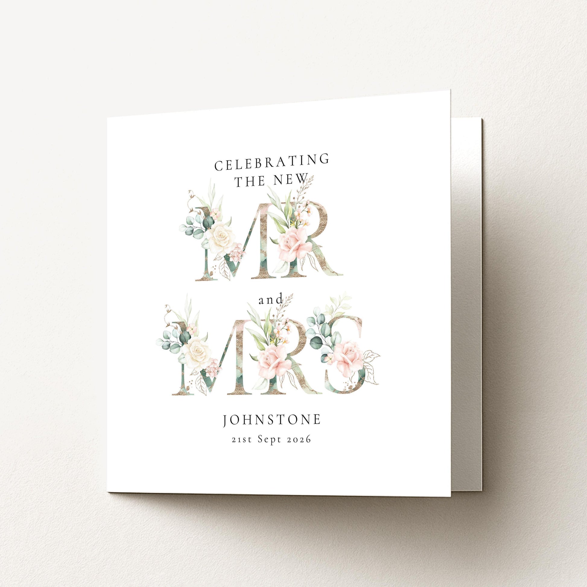 Personalised Wedding Card – Elegant Floral Design | Custom Name & Date Keepsake