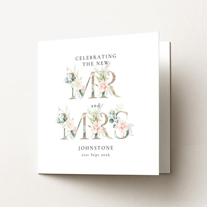 Personalised Wedding Card – Elegant Floral Design | Custom Name & Date Keepsake