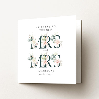 Personalised Wedding Card – Mrs and Mrs Floral Design with Elegant Typography