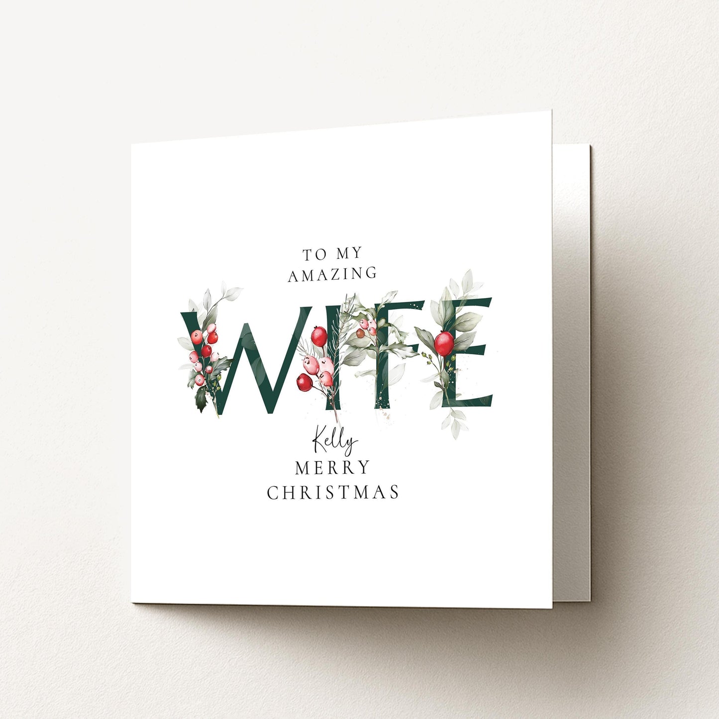 Personalised Wife Christmas Card – Romantic Floral Letter Design, Matte Finish