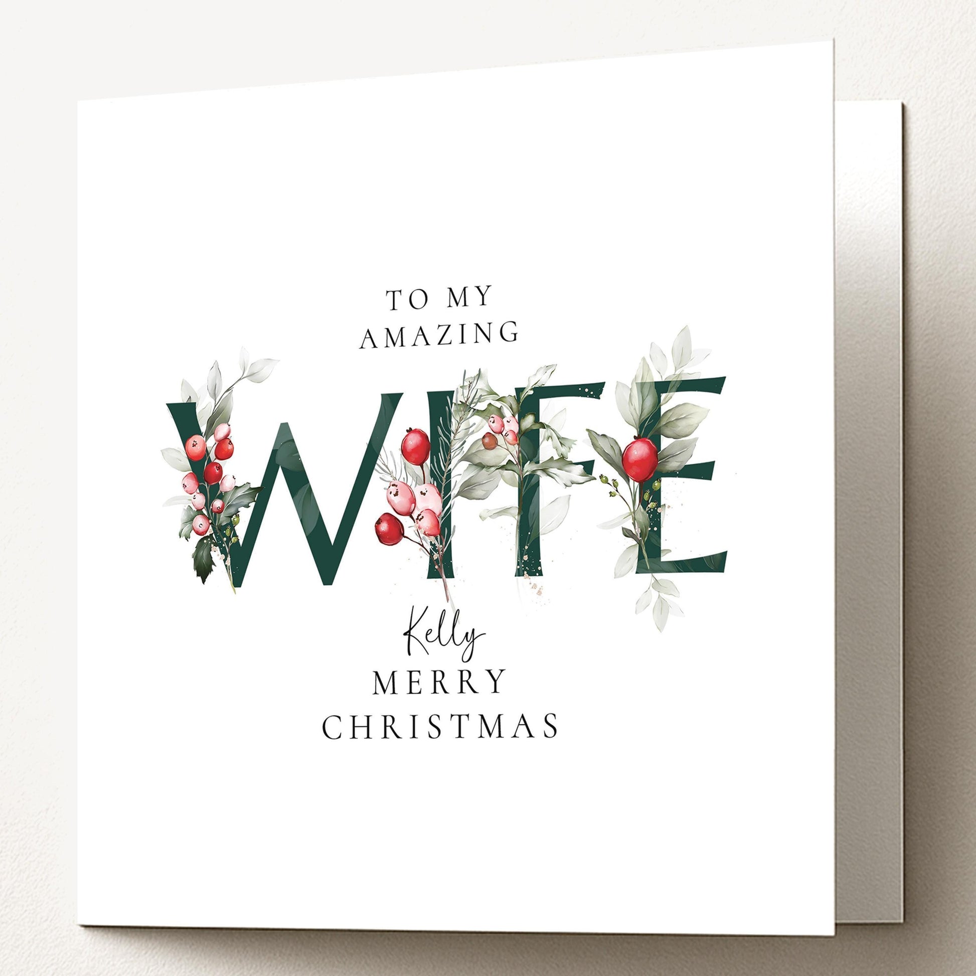 Personalised Wife Christmas Card – Romantic Floral Letter Design, Matte Finish