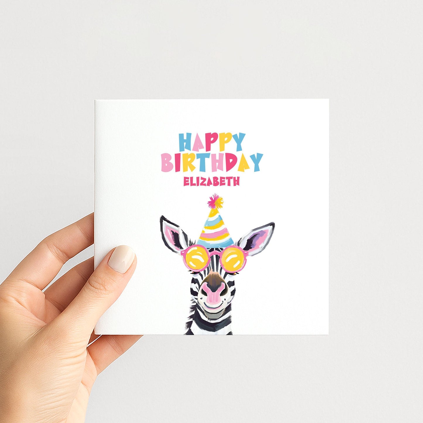 Personalised Zebra Card – Colourful Birthday Card