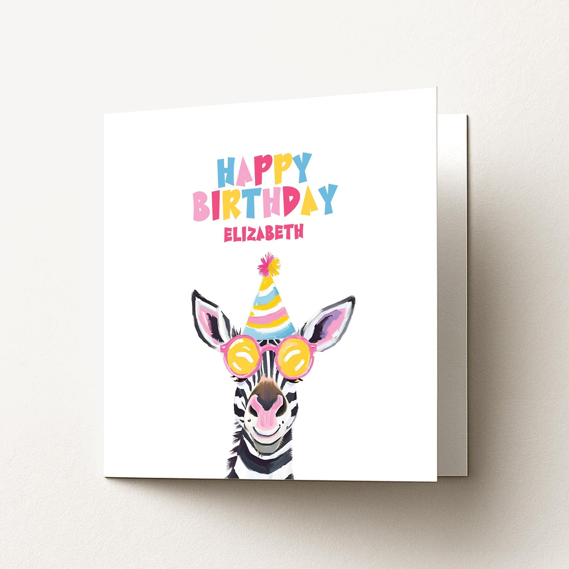 Personalised Zebra Card – Colourful Birthday Card