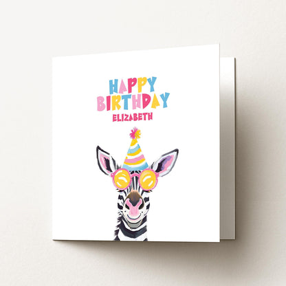 Personalised Zebra Card – Colourful Birthday Card