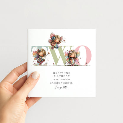 Personalized Granddaughter Birthday Card – 2nd Birthday Fairy Theme Keepsake