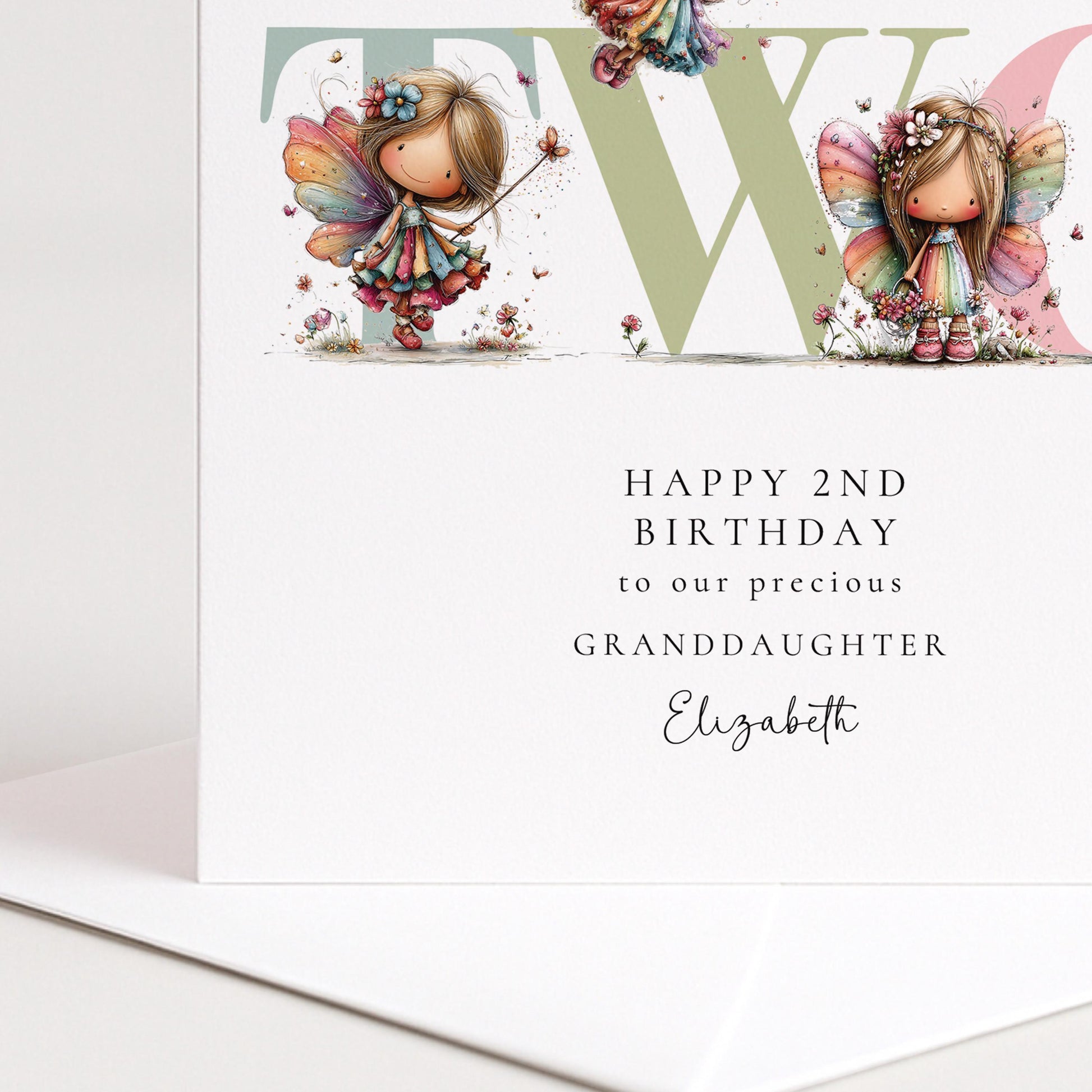 Personalized Granddaughter Birthday Card – 2nd Birthday Fairy Theme Keepsake