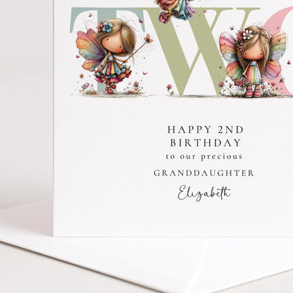 Personalized Granddaughter Birthday Card – 2nd Birthday Fairy Theme Keepsake
