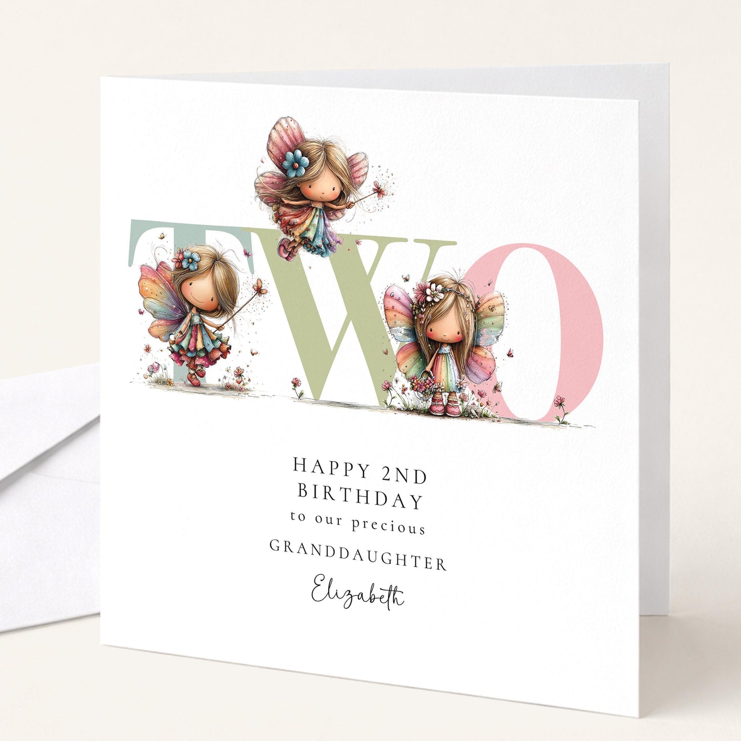 Personalized Granddaughter Birthday Card – 2nd Birthday Fairy Theme Keepsake