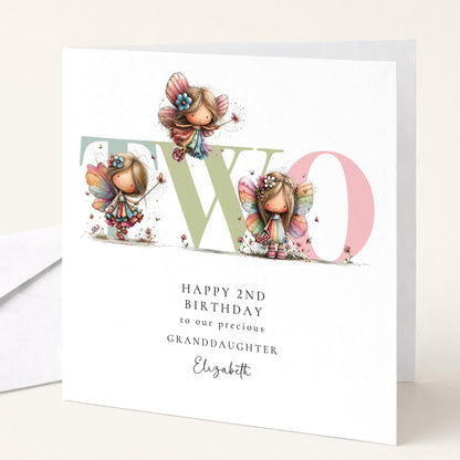 Personalized Granddaughter Birthday Card – 2nd Birthday Fairy Theme Keepsake