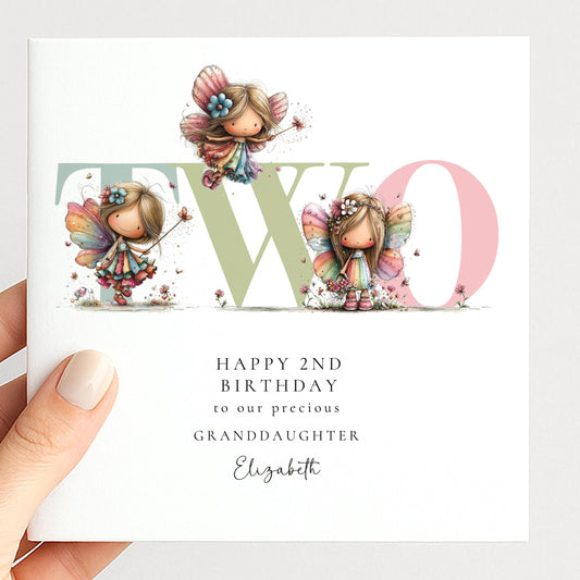 Personalized Granddaughter Birthday Card – 2nd Birthday Fairy Theme Keepsake