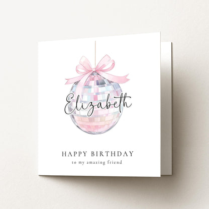 Pink Disco Ball Card – Personalised Birthday Greeting With Sparkle