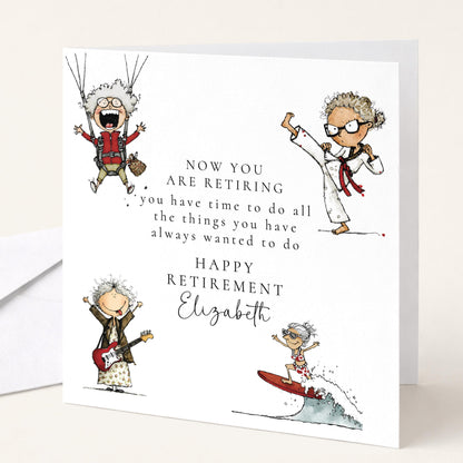 Retirement Card Woman – Personalised Farewell Card With Hand-Drawn Illustrations
